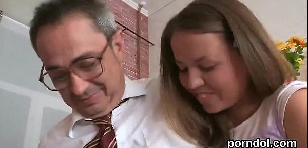  Nice schoolgirl was teased and banged by her aged teacher
